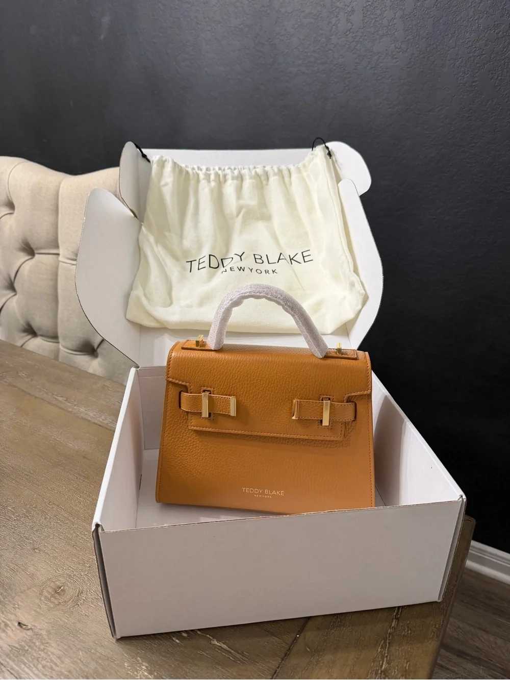 Classic Structured Tan Leather Top-Handle Bag
